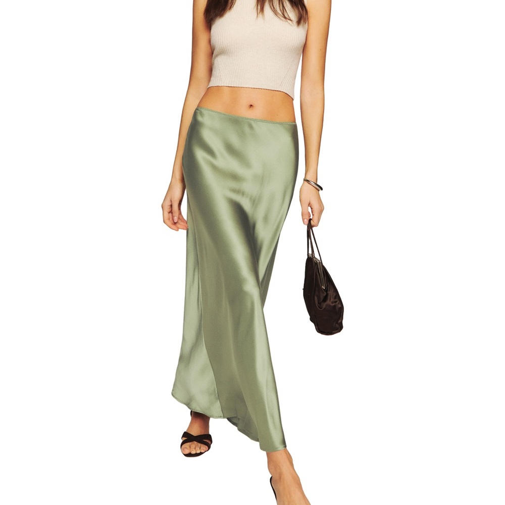 Reformation Layla Silk Bias Midi Slip Skirt Size 2 Sage / Pistschio Green